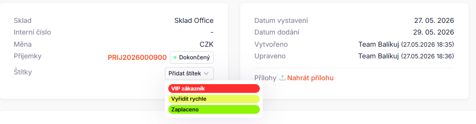 Přehled skladu