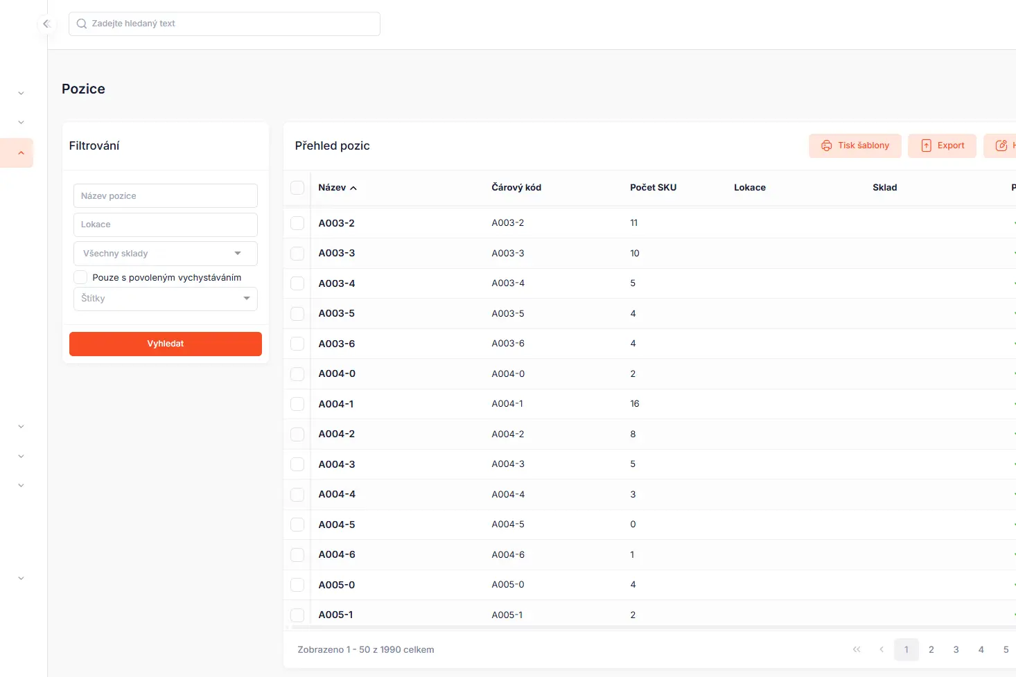 Adresace skladů ve Flowgix
